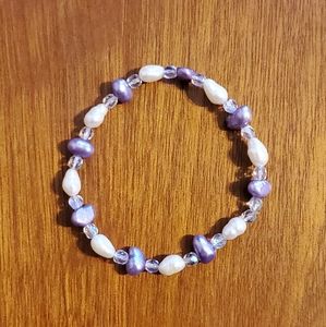 NEW Purple & White Pearl Elastic Bracelet